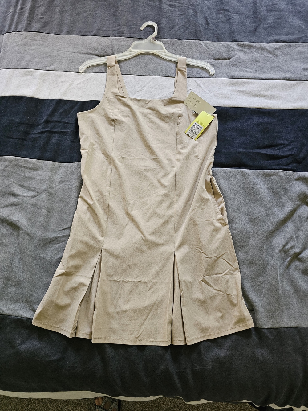 Dress XXL Youth Square Neck Pleated Skater Dress in Beige
